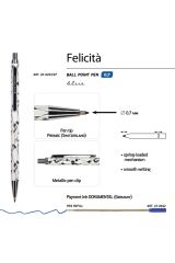 Vj Felicita Tükenmez KalemKutulu Metal Gövde Çiçekler Desen 0.7mmMavi