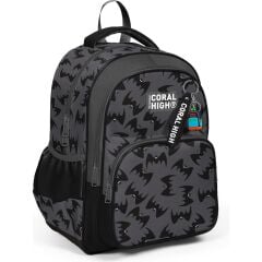 Coral High Kids Gri Siyah Yarasa Desenli Üç Bölmeli Okul Sırt Çantası 33244