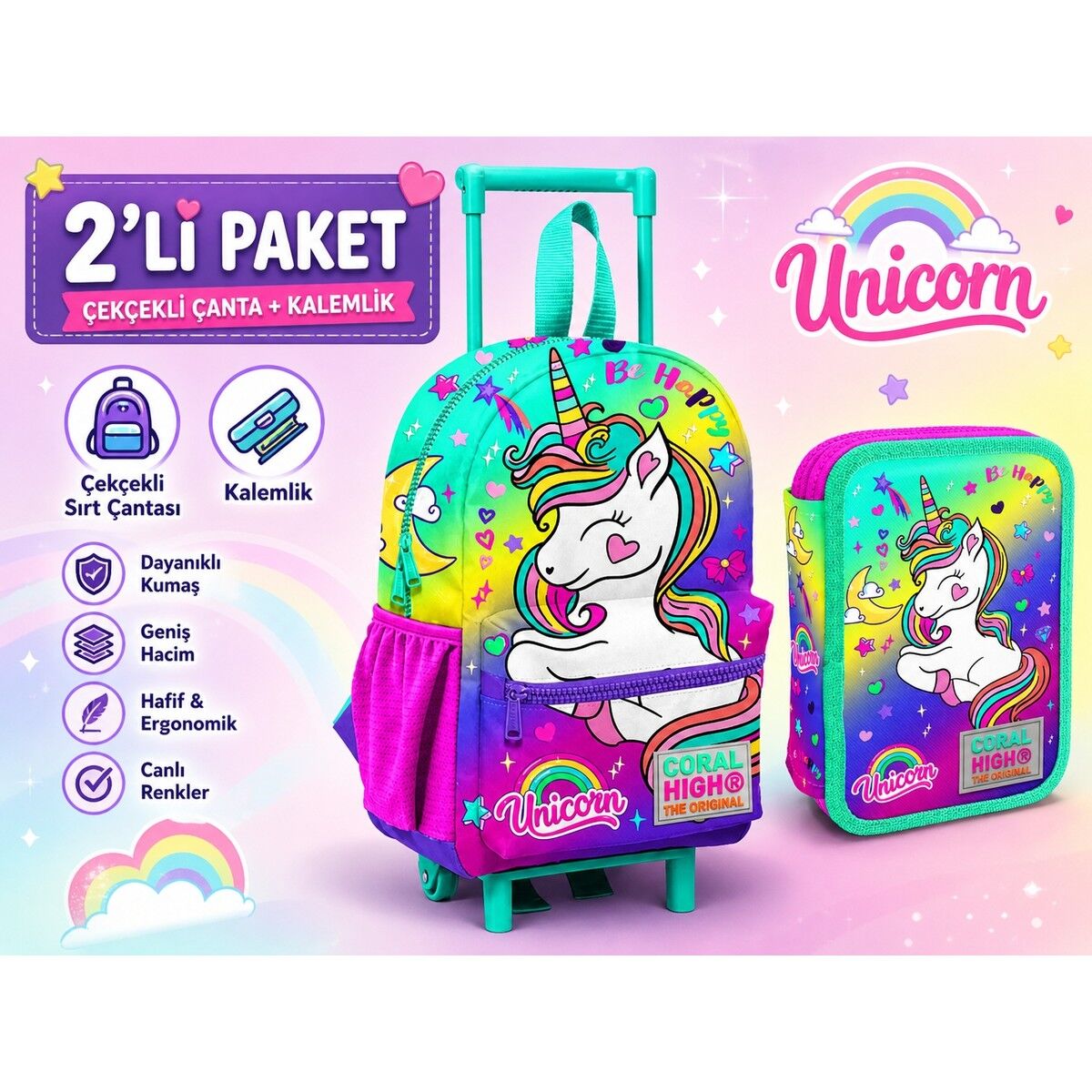 Coral Hıgh Anaokul Çekçek Sırt Çanta 24029+ Kalem Çanta 11129