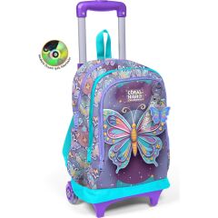 Kids Pastel Renkli Kelebek Desenli Üç Bölmeli Çekçekli Okul Sırt Çantası 34006