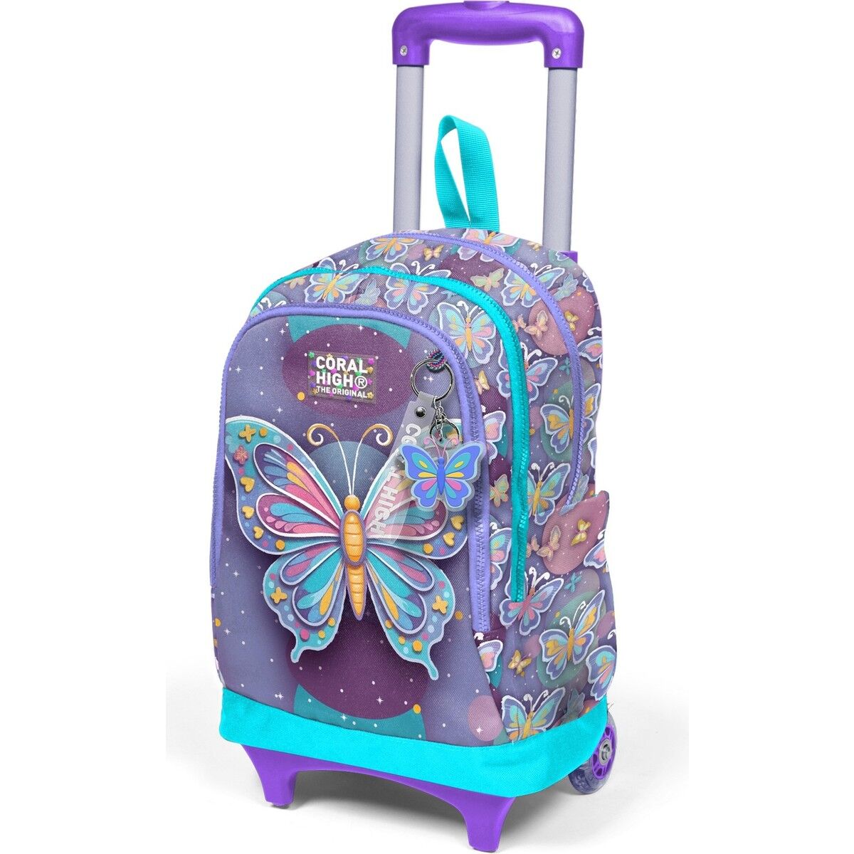 Kids Pastel Renkli Kelebek Desenli Üç Bölmeli Çekçekli Okul Sırt Çantası 34006