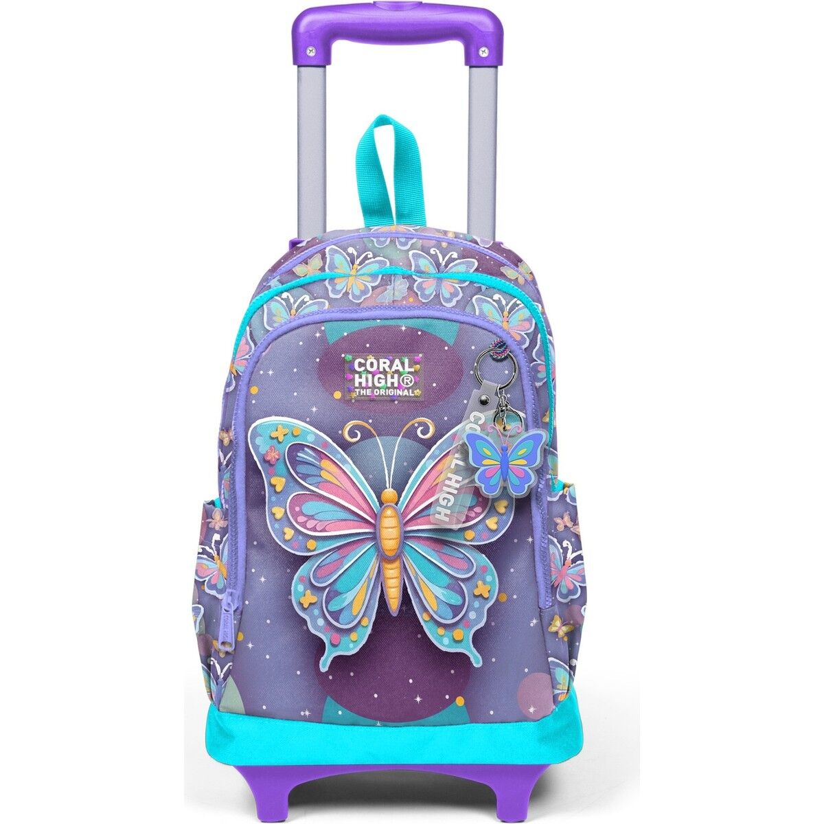 Kids Pastel Renkli Kelebek Desenli Üç Bölmeli Çekçekli Okul Sırt Çantası 34006