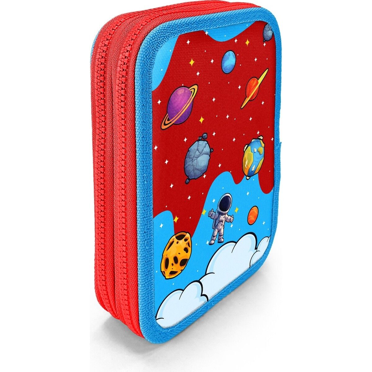 Coral High Kids Kırmızı Mavi Astronot Uzay Desenli Çift Katlı Kalem Çanta 31113