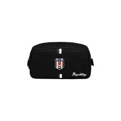 Beşiktaş Lisanslı Kanvas Kalemlik - Siyah Beyaz Çizgili 2 Bölmeli Kalem Çantası 26382