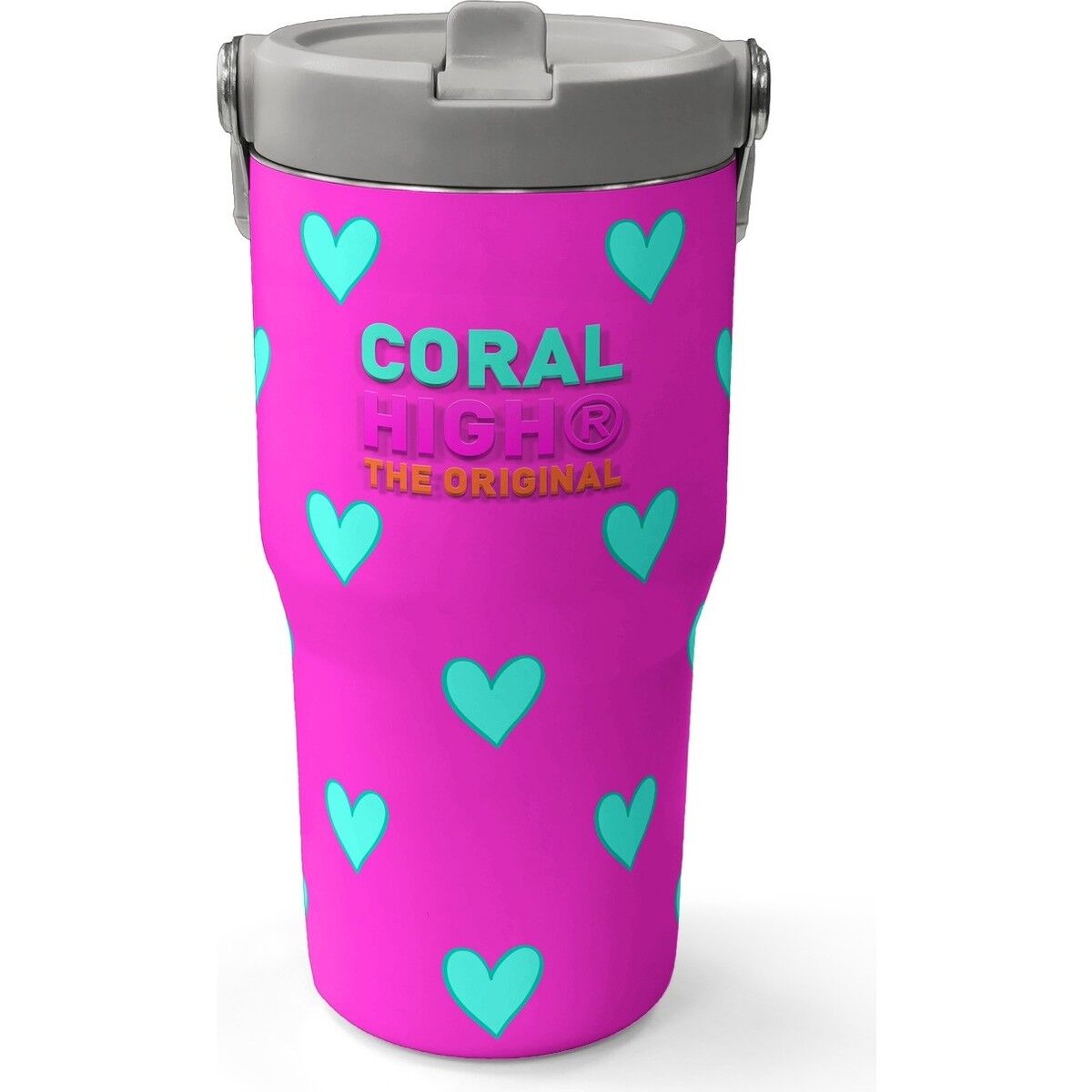 Coral High Neon Pembe Su Yeşili Kalp Desenli Katlanır Ağızlıklı Çelik Termos 600 ml 38908