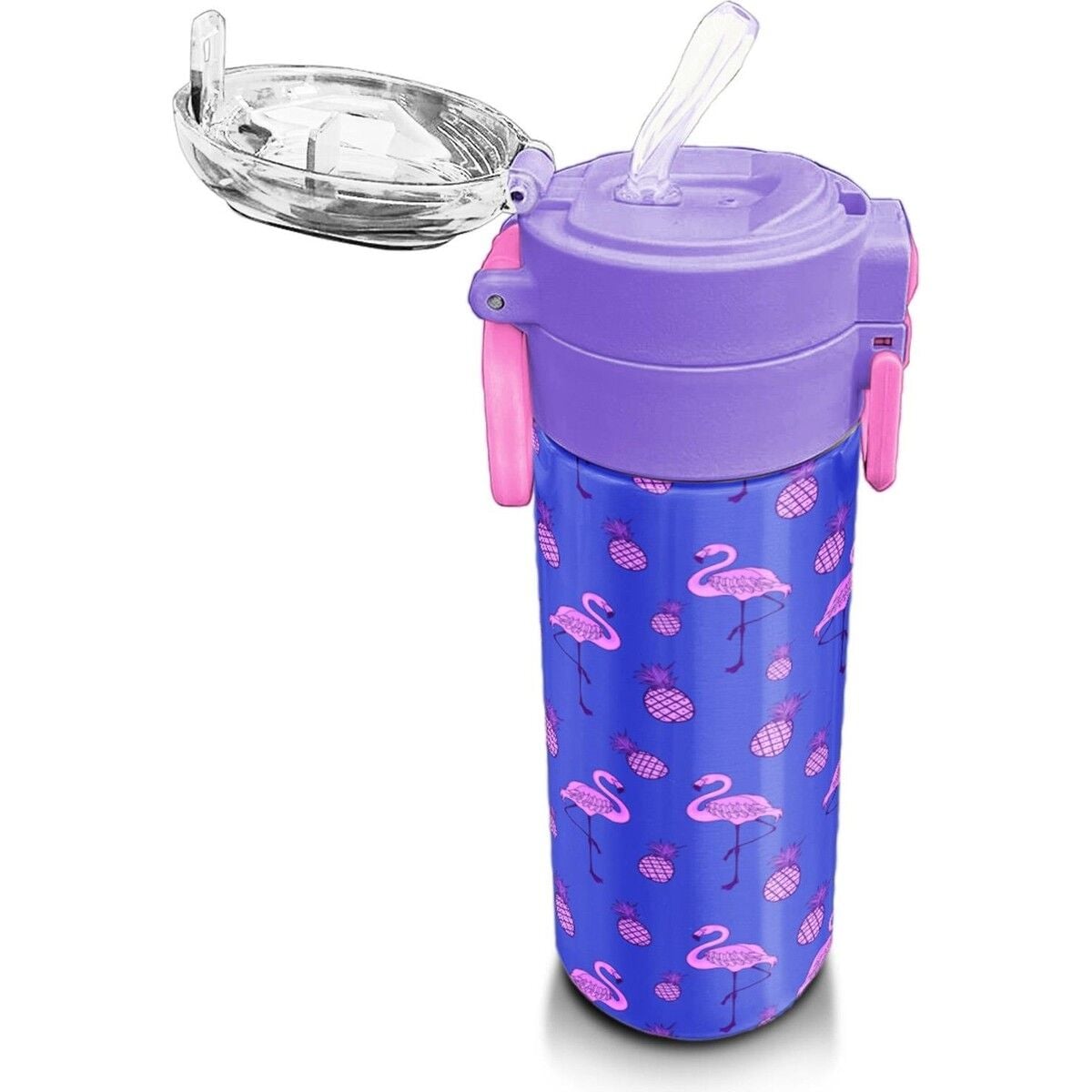 Coral High Kids Lavanta Pembe Flamingo Desenli Pipetli ve Direkt Içim Çelik Termos 500 ml 31905