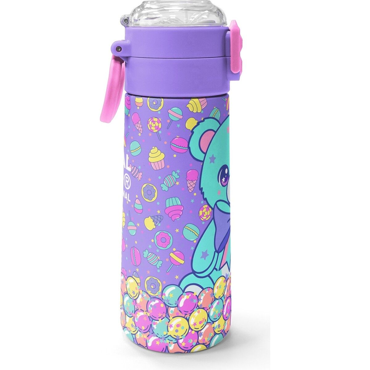 Coral High Kids Milka Şeker Ayıcık Desenli Pipetli ve Direkt Içim Çelik Termos 500 ml 38105