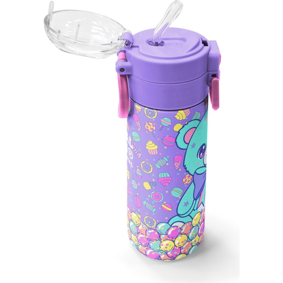 Coral High Kids Milka Şeker Ayıcık Desenli Pipetli ve Direkt Içim Çelik Termos 500 ml 38105