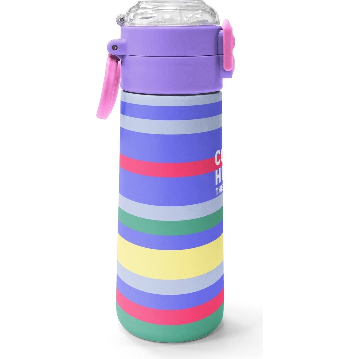 Coral High Kids Milka Gri Sarı Çizgi Desenli Pipetli ve Direkt Içim Çelik Termos 500 ml 38102