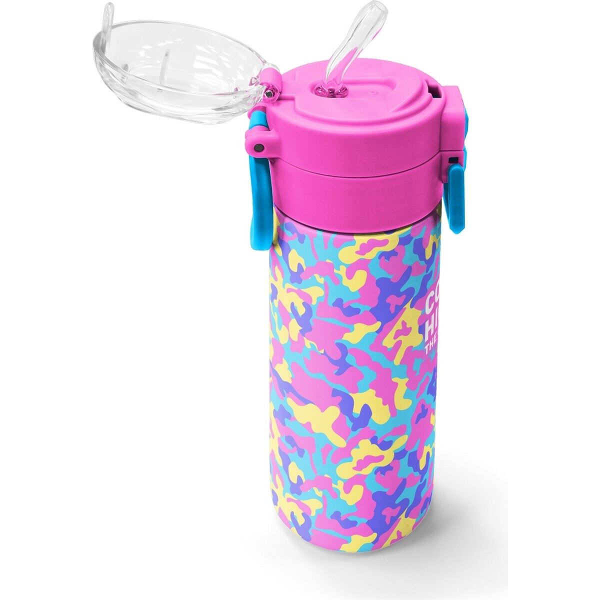 Coral High Kids Pembe Sarı Lavanta Kamuflaj Desenli Pipetli ve Direkt Içim Çelik Termos 500 ml 38101