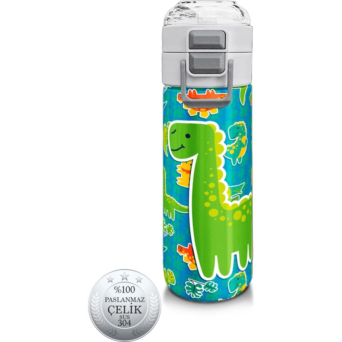 Coral High Kids Mavi Yeşil Dinozor Desenli Pipetli ve Direkt Içim Çelik Termos 500 ml 31798
