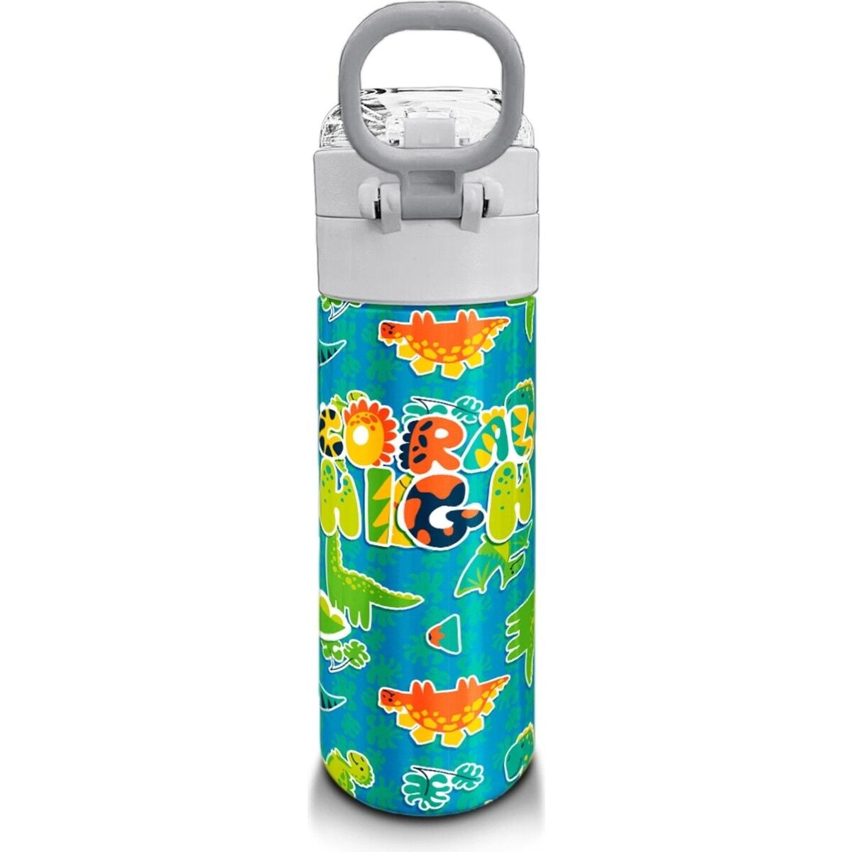 Coral High Kids Mavi Yeşil Dinozor Desenli Pipetli ve Direkt Içim Çelik Termos 500 ml 31798