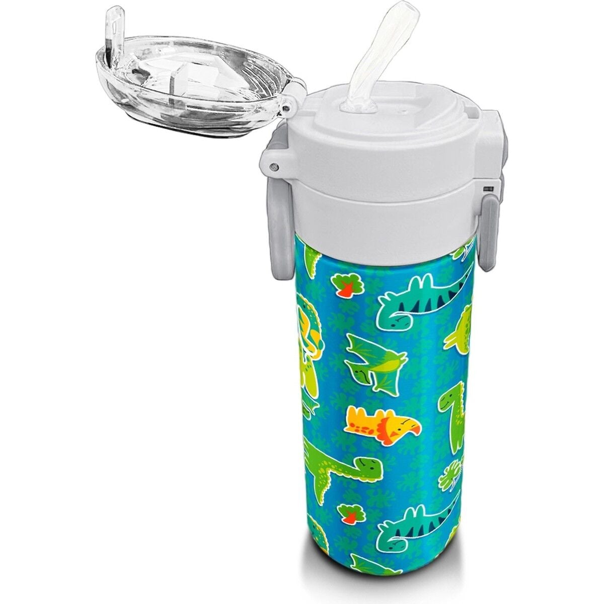 Coral High Kids Mavi Yeşil Dinozor Desenli Pipetli ve Direkt Içim Çelik Termos 500 ml 31798