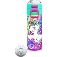 Coral High Kids Lavanta Su Yeşili Unicorn Desenli Pipetli ve Direkt Içim Çelik Termos 500 ml 31937