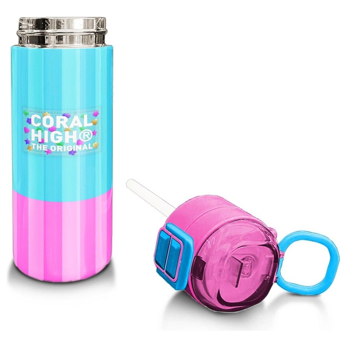 Coral High Kids Renkli Çizgili Desenli Pipetli ve Direkt Içim Çelik Termos 500 ml 31987