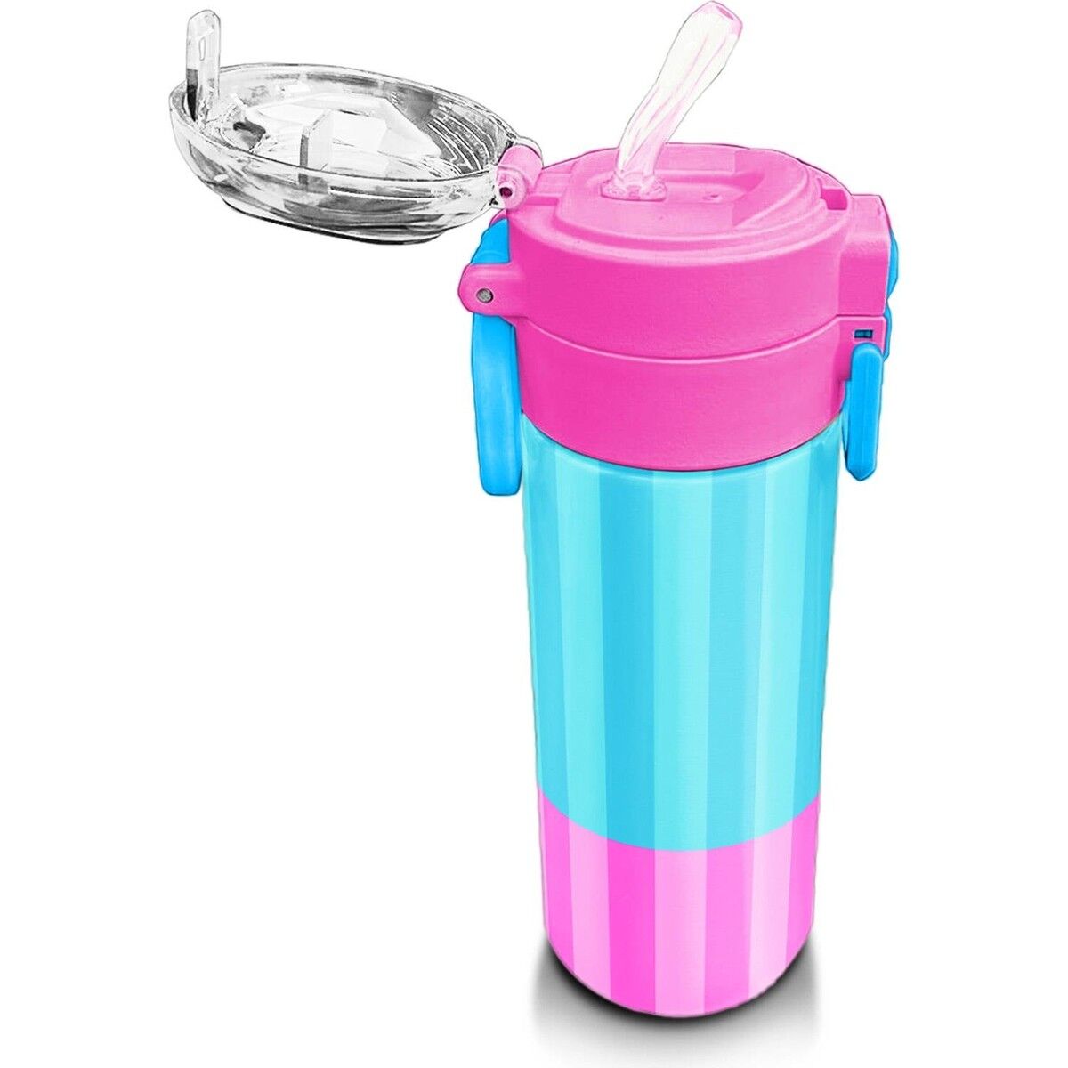 Coral High Kids Renkli Çizgili Desenli Pipetli ve Direkt Içim Çelik Termos 500 ml 31987