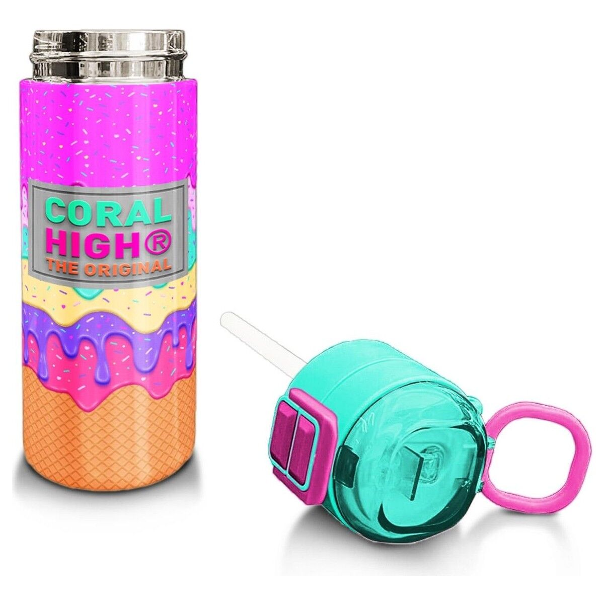Coral High 500 ml Pembe Rengarenk Dondurma Desenli Çelik Termos Hafif ve Sızdırmaz Tasarım