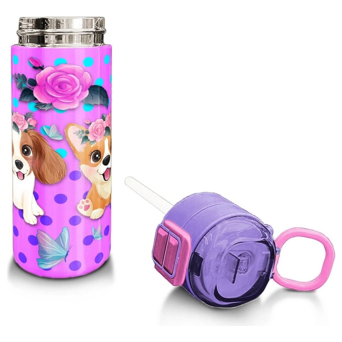 Coral High Kids Pembe Köpek Desenli Pipetli ve Direkt Içim Çelik Termos 500 ml 31951