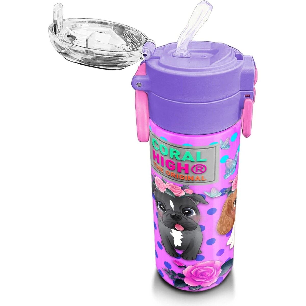 Coral High Kids Pembe Köpek Desenli Pipetli ve Direkt Içim Çelik Termos 500 ml 31951