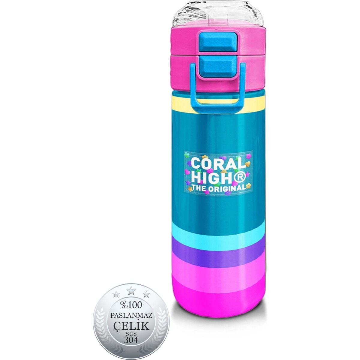 Coral High Kids Pembe Pastel Renkli Pipetli ve Direkt Içim Çelik Termos 500 ml 31960