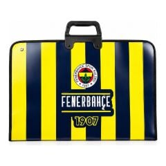 Fenerbahçe Lisanslı Çubuklu Amblem Baskılı Proje Çantası - Askılı Fermuarlı Resim Çantası 35X50 cm