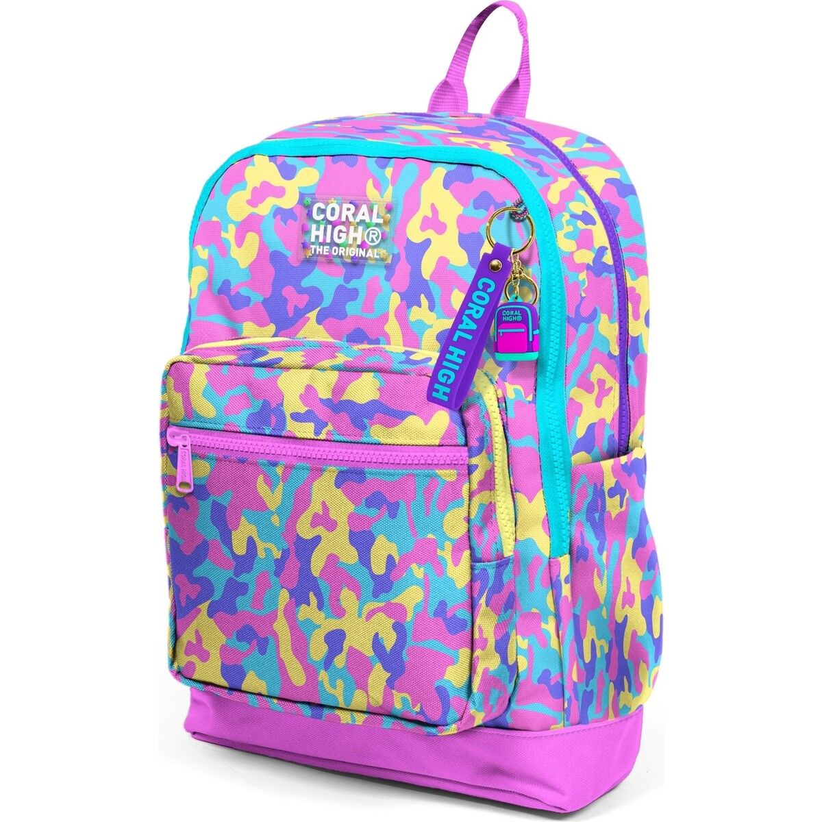 Coral High Kids Pembe Sarı Lavanta Kamuflaj Desenli Okul Sırt Çantası 33201
