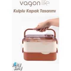 Vagonlife 1350 ml Iki Kat Üç Bölme Paslanmaz Çelik Lunch Box Yeni Nesil Sefer Tası-Sos Kaseli MODEL-FFLBOX10110-2S