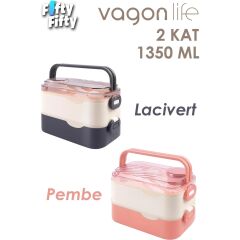 Vagonlife 1350 ml Iki Kat Üç Bölme Paslanmaz Çelik Lunch Box Yeni Nesil Sefer Tası-Sos Kaseli MODEL-FFLBOX10110-2S
