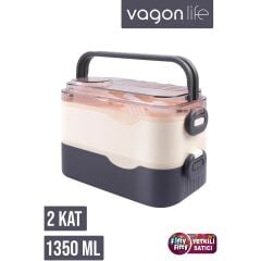 Vagonlife 1350 ml Iki Kat Üç Bölme Paslanmaz Çelik Lunch Box Yeni Nesil Sefer Tası-Sos Kaseli MODEL-FFLBOX10110-2S
