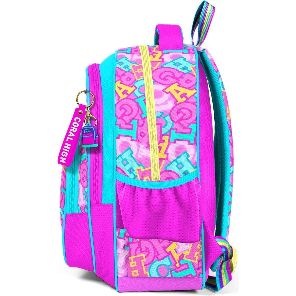 Coral High Kids Pembe Su Yeşili Harf Desenli Üç Bölmeli Okul Sırt Çantası 33241