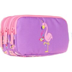 Kaukko Kıds 3 Bölmeli Kalem Çantası (aynalı-Taşlı Flamıngo)