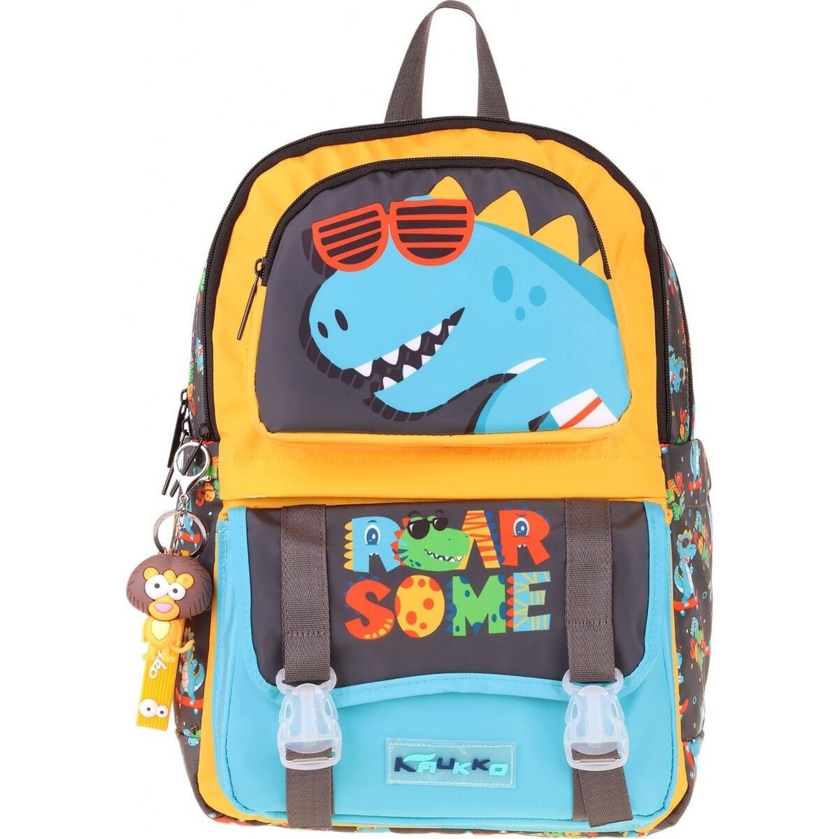Kaukko Kids Dört Bölmeli Erkek Çocuk Dinazor Roar Some Baskılı Sarı - Mavi Okul Sırt Çantası - L5394