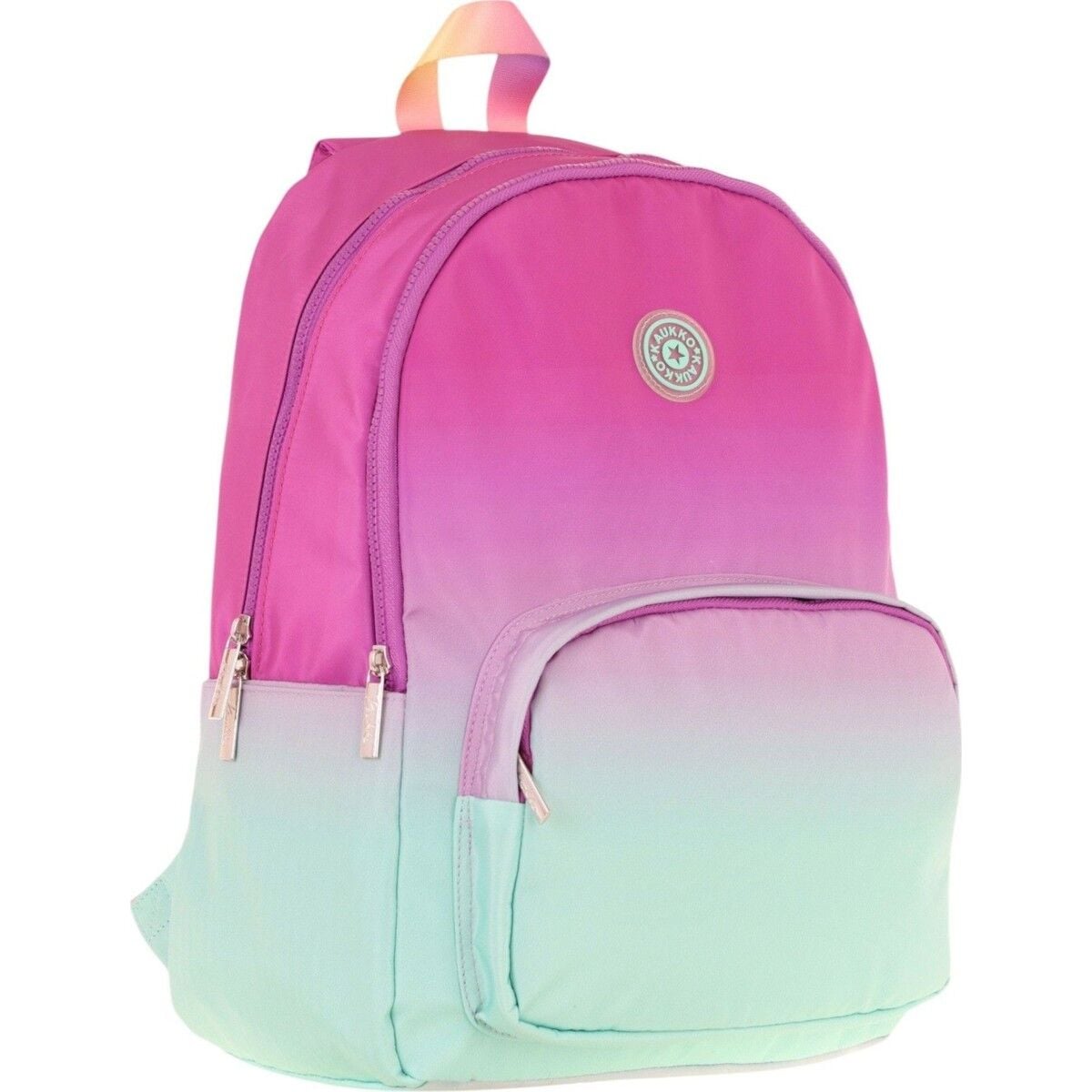 Kaukko Rainbow Kız Çocuk Üç Bölmeli Ilkokul ve Ortaokul Çantası - Pembe Yeşil Renk Geçişli - K1798