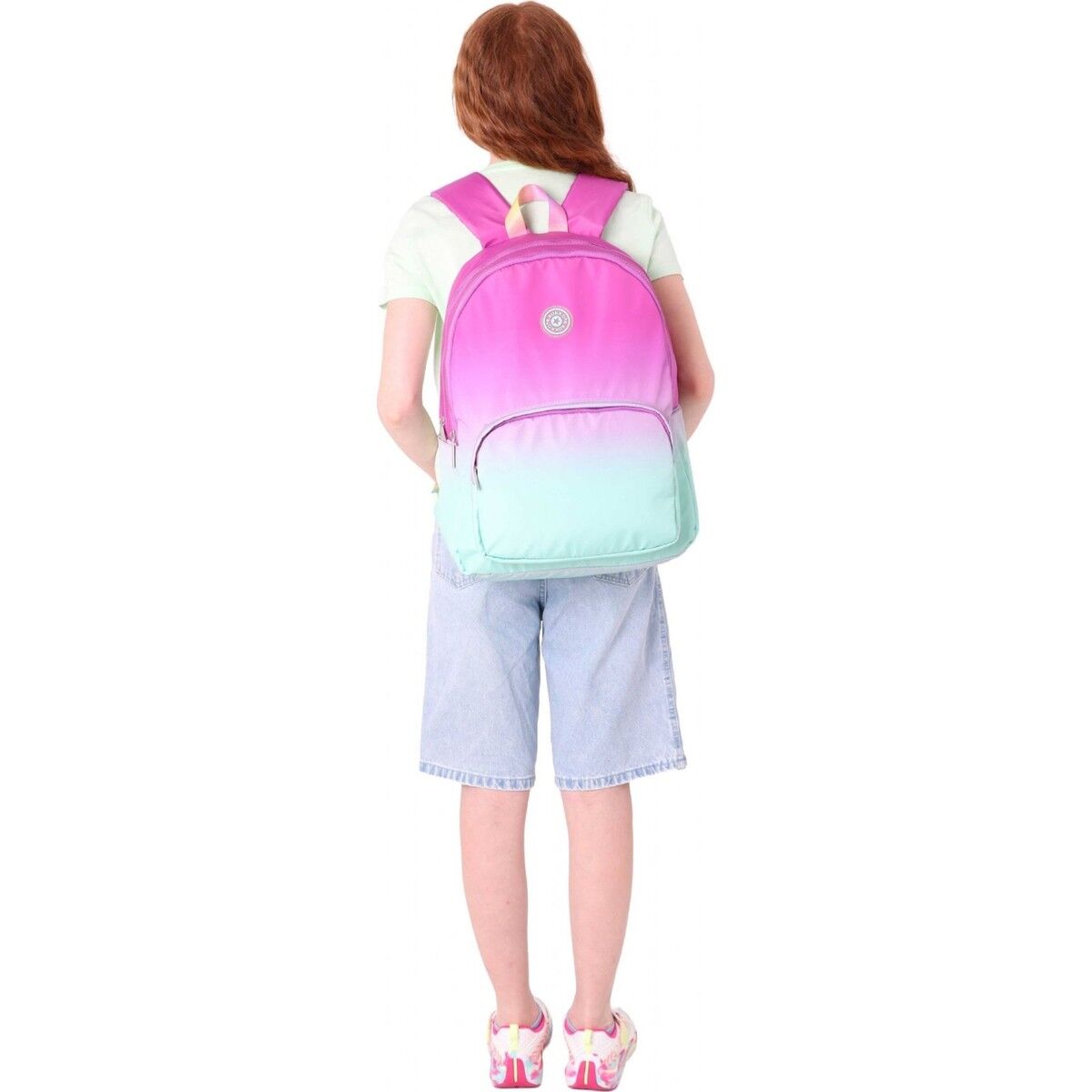Kaukko Rainbow Kız Çocuk Üç Bölmeli Ilkokul ve Ortaokul Çantası - Pembe Yeşil Renk Geçişli - K1798