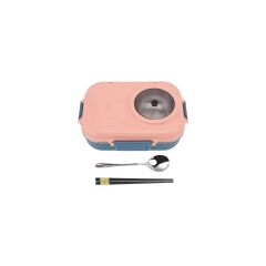 Vagonlife BL70100 Çelik Yemek Kabı 900 ml 3 Bölmeli Lunch Box Mavi-Pembe