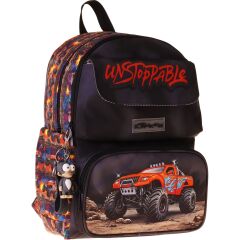 Kaukko Kids Erkek Çocuk Arazi Aracı Baskılı Okul Çantası - Siyah - Kırmızı - Soil Truck - L5359