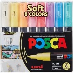 Uni Posca 0.7 Su Bazlı Poster Markörü Soft Renk 8'li