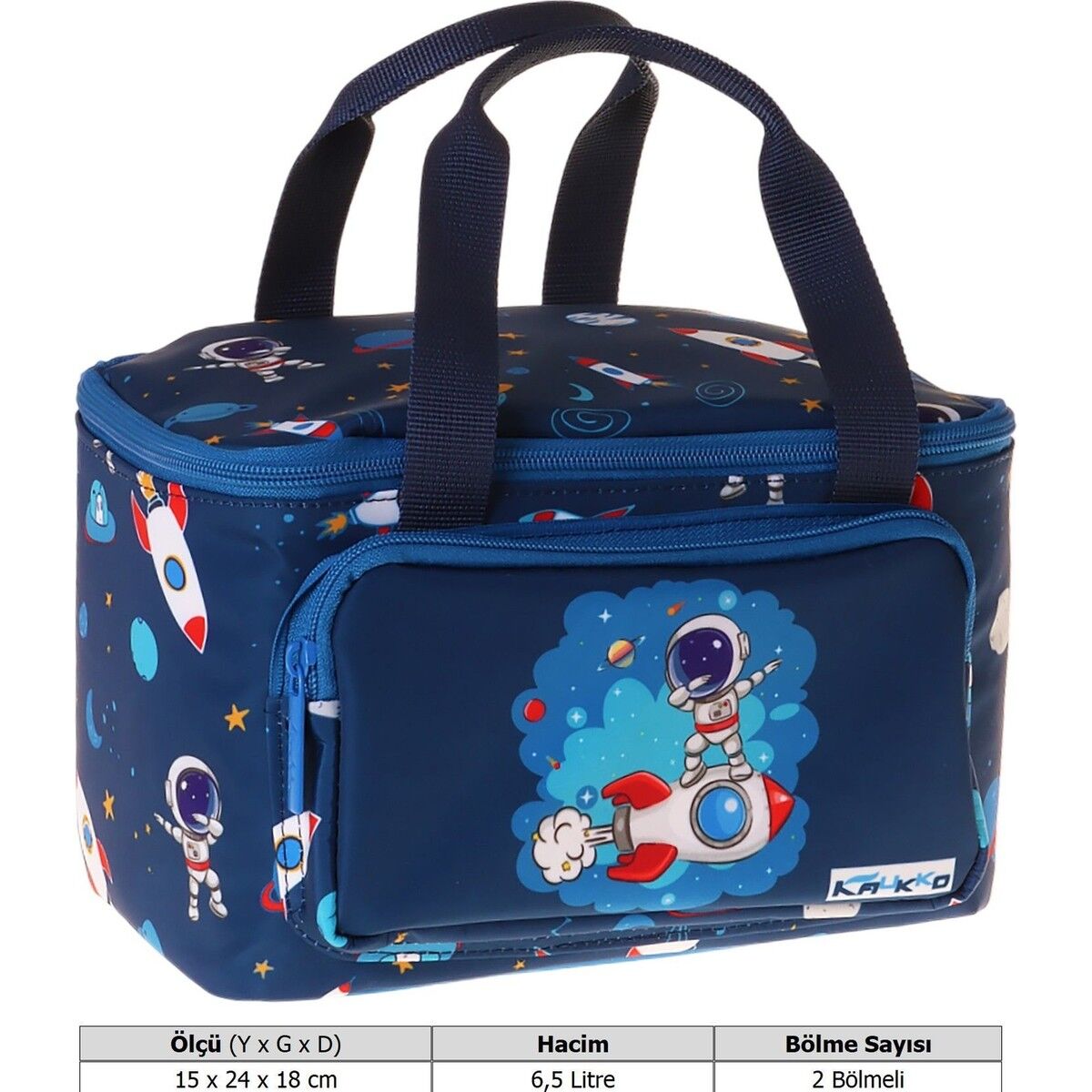 Kaukko Kids Iki Bölmeli Thermo Okul Beslenme Çantası - Astronot Baskılı Lacivert Renk (Erkek Çocuk) - L5365