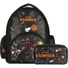 3 Bölmeli Victor Osimhen Suni Deri Okul Çantası + Kalemlik