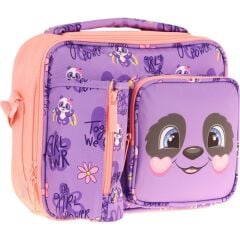 Kaukko Kız Çocuk, Mor Somon, Panda Desenli Isı Yalıtımlı Üç Bölmeli (Matara Cepli) Okul Beslenme Çantası L7233