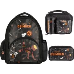 3 Bölmeli Victor Osimhen Suni Deri Okul Çantası + Beslenme Çantası + Kalemlik