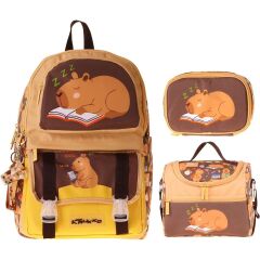 Kids Clever(Kahverengi Renk) Erkek Çocuk Üçlü Ilkokul Okul Çantası Seti/takımı - SETKK-L5384D