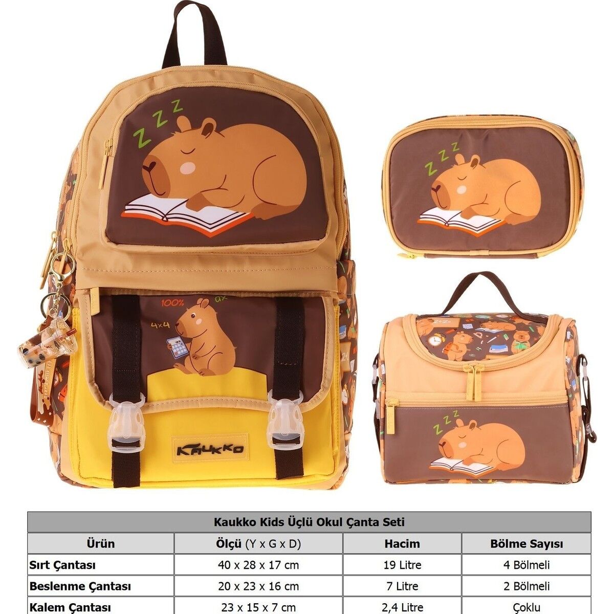 Kids Clever(Kahverengi Renk) Erkek Çocuk Üçlü Ilkokul Okul Çantası Seti/takımı - SETKK-L5384D