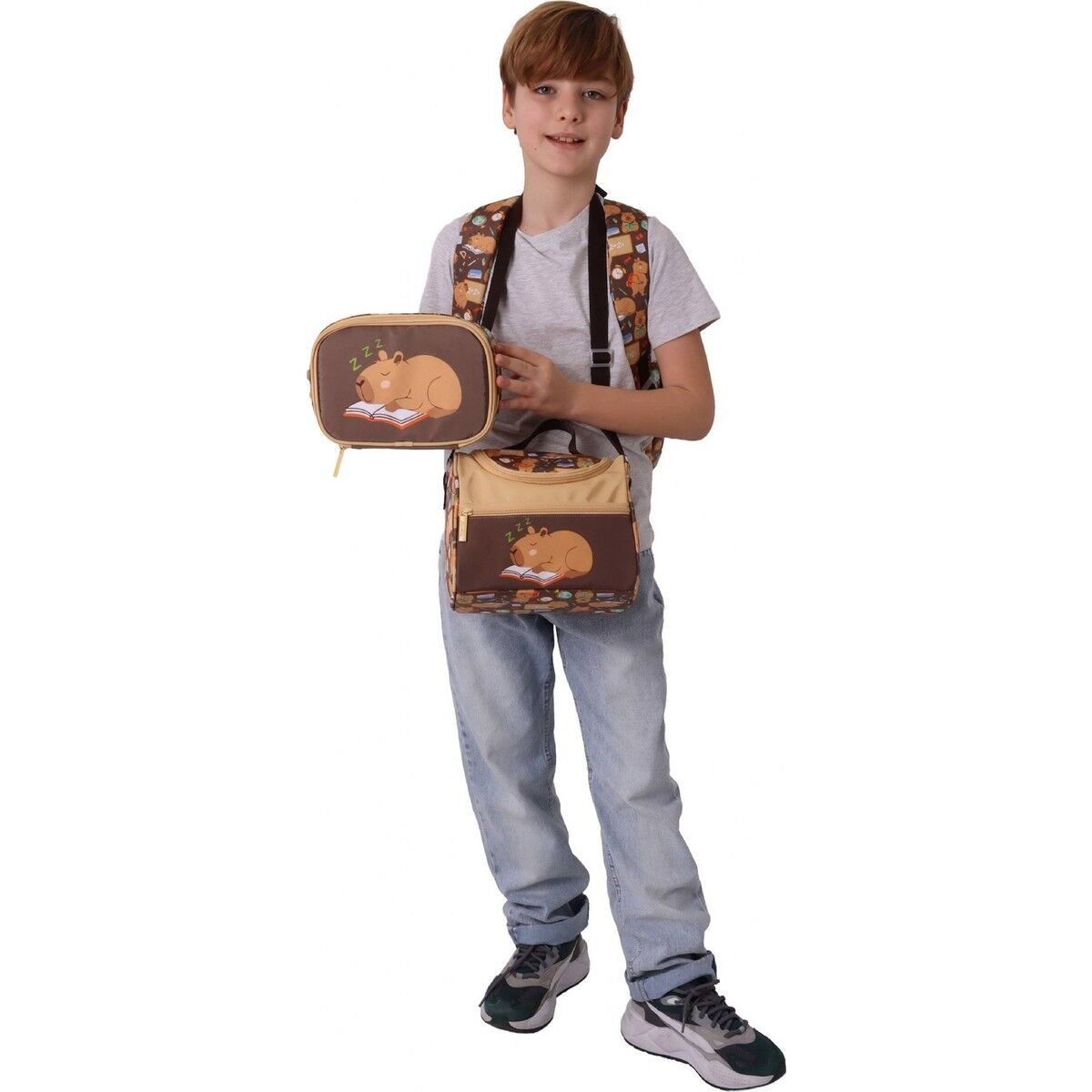 Kids Clever(Kahverengi Renk) Erkek Çocuk Üçlü Ilkokul Okul Çantası Seti/takımı - SETKK-L5384D