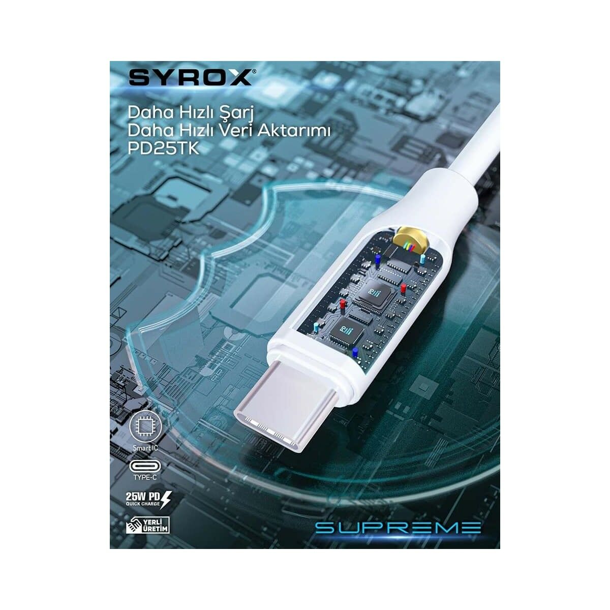 Syrox PD25TK Type-C To Type-C Pd 25W Hızlı Data/şarj Kablosu 1mt Beyaz (Her İki Ucu da Type-C Dir)