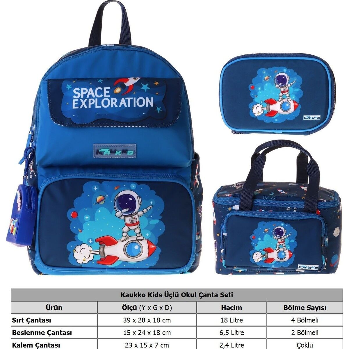 Kids Space(Lacivert Renk) Erkek Çocuk Üçlü Ilkokul Okul Çantası Seti/takımı - SETKK-L5364D