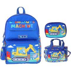 Kids Mechanic(Mavi - Sarı Renk) Erkek Çocuk Üçlü Ilkokul Okul Çantası Seti/takımı - SETKK-L5369D
