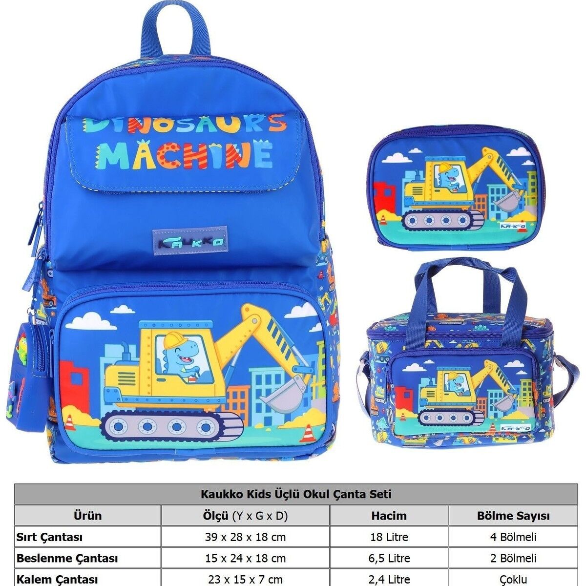 Kids Mechanic(Mavi - Sarı Renk) Erkek Çocuk Üçlü Ilkokul Okul Çantası Seti/takımı - SETKK-L5369D