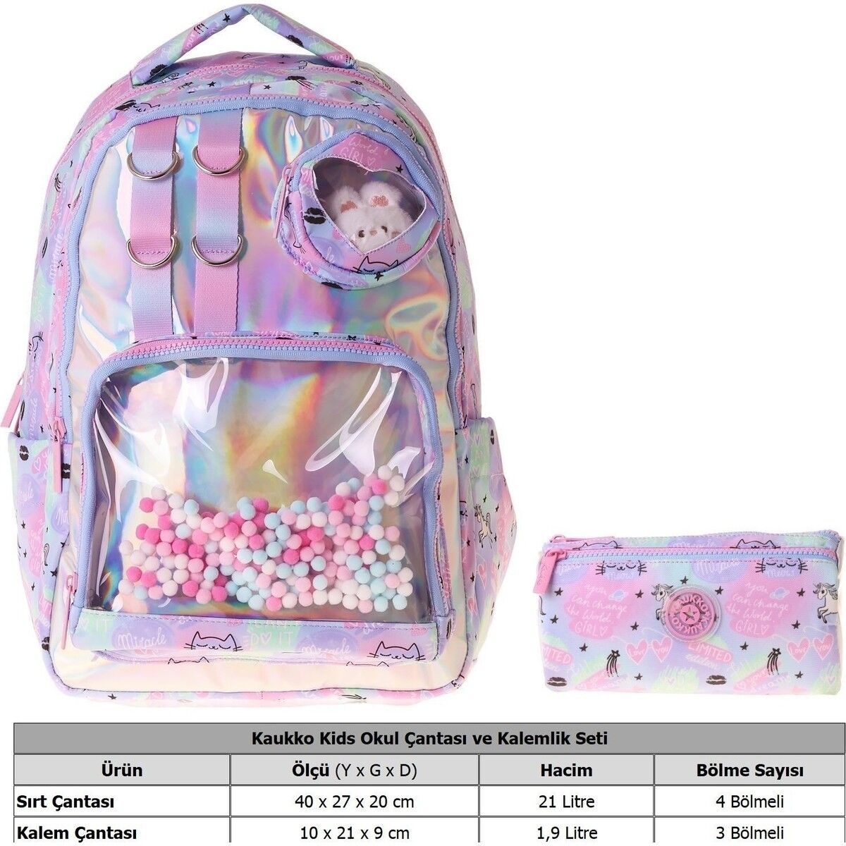 Kids Dream Çok Renkli Kız Çocuk Ilkokul Sırt Çantası ve Kalem Çantası Seti - SETKK-L5343C