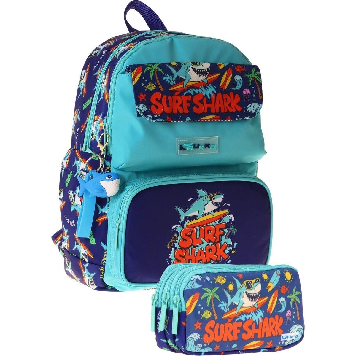 Kids Surf Yeşil - Lacivert Erkek Çocuk Ilkokul Sırt Çantası ve Kalem Çantası Seti - SETKK-L5354C